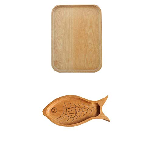YBAAKZIIR Plato de frutas de madera maciza， Bandeja de madera for servir de 2 piezas, bandeja for desayuno, bandeja de cocina for té, café, fruta y pan.