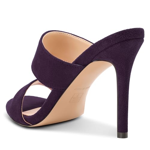 Image of NobleOnly Womens Round Open Toe Heeled Sandals Two Strap Stiletto High Heel Sandals Backless Dress Slip-on Mules Sandals 3.9 Inches Heels