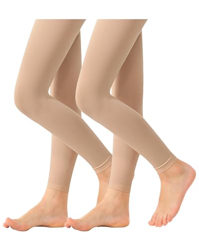 Stelle Girls Footless Tights Ultra Soft Dance Tights for Ballet Gymnastics School (Toddler/Little Kid/Big Kid)(2 Pack Tan S)