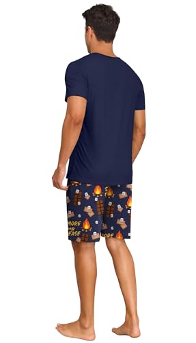 Image of PrinStory Mens Summer Pajamas Set Lightweight Pjs Sets Short Sleeve Pajama Shorts Set Soft Sleepwear Loungewear with Pockets