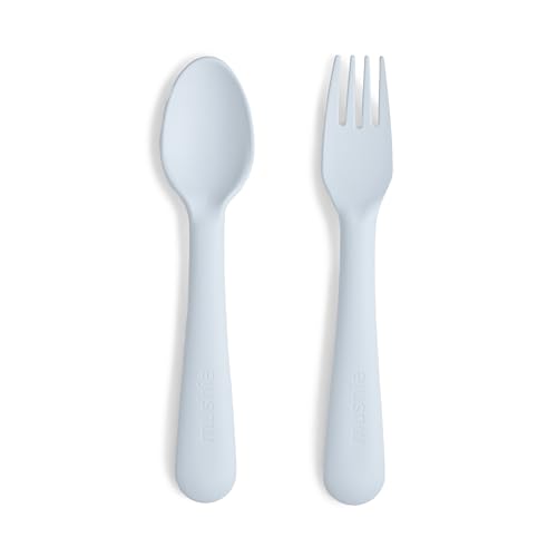 Image of mushie Flatware Fork and Spoon Set For Kids | Made in Denmark (Powder Blue)