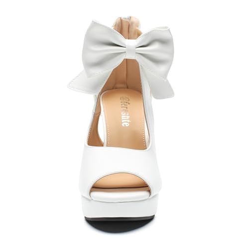 Image of fereshte Women's Bow Chunky Heel Sandals, Platform High Heel, Peep Toe, 3.94 Inch Block Heel