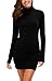 Produktbild EXCHIC Damen Bodycon Rollkragen Minikleid Basic Einfarbig Langarm Eng Kleid (XL, Schwarz)