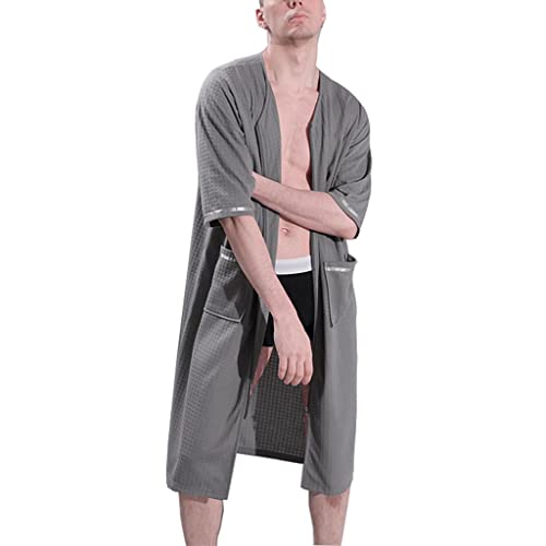 Short Sleeve Mens Sleepshirt Nightshirt Loose Comfy Nightgown Zipper Robe with Pockets Housecoat