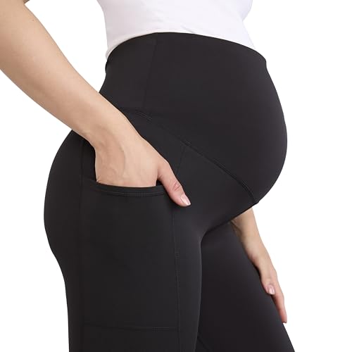 Image of Motherhood Maternity Women's Over the Belly Workout Activewear Pregnancy Leggings with Pockets