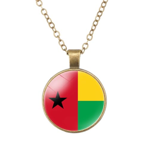 GONMFKM Collier Pendentif Drapeau De Guinée-Bissau À La Mode - Chaîne De Clavicule De Charme De Cabochon En Verre Rond, Bijoux De Chaîne De Chandail De Couple Patriotique Pour Hommes Femmes Accessoi