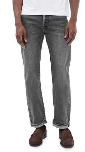Levis Mens 501 Relaxed Jeans Black Ash Selvedge 34