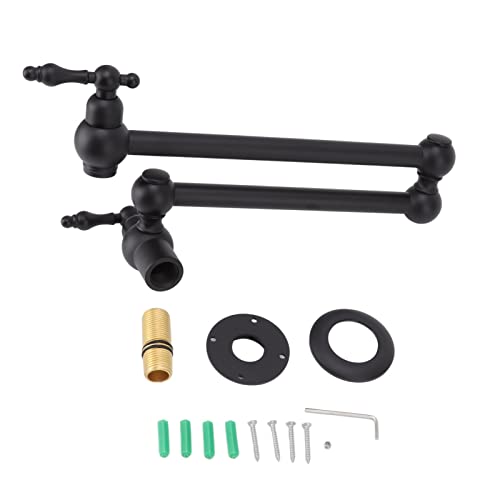 Robinet d‘Évier Pliable en Cuivre G1/2, Robinet Mural 360° Rotatif à Une Entrée d‘Eau Froide, Design Moderne pour Cuisine, Noir Mat