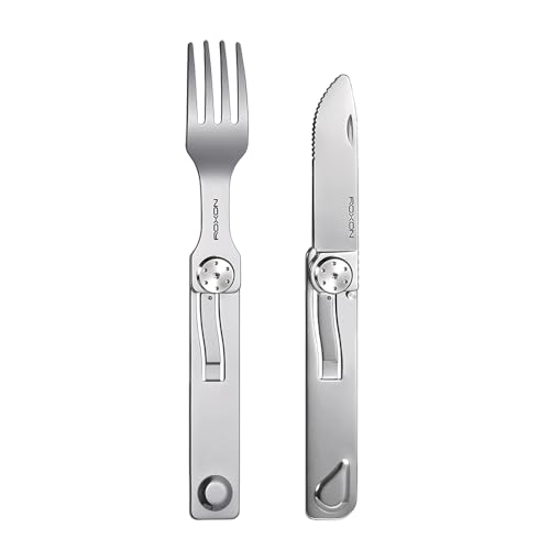 Image of Roxon C3 Camping Utensil Folding Cutlery 2 in 1 Detachable EDC Tool with Fork & Knife for Outdoor, Camping, Hiking, Easy to Carry Tableware