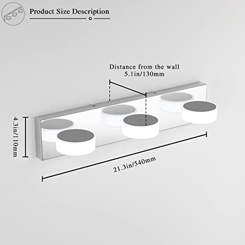 Image of 3 Light Bathroom Vanity Light, Modern Chrome Bathroom Light Fixtures Over Mirror, Bath Lamps Wall Scone 18W LED Vanity Lights with 360Rotating Lamp Head