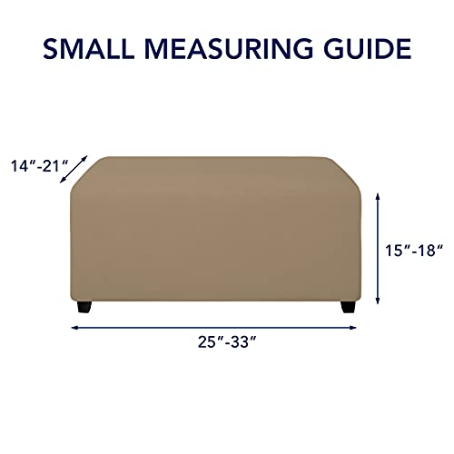 Image of PureFit Stretch Rectangle Ottoman Cover Footstool Cover, Camel | Fleece Soft Form Fit Ottoman Slipcovers Rectangle Slipcover for Folding Storage with Nonslip Elastic Bottom