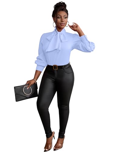 Image of Vrtige Women's Bow Tie Neck Long Sleeve Elegant Blouse Shirt Top