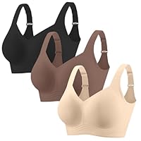 PoseFree Bras for Women No Underwire 3 Pack Seamless Wireless Full Coverage Comfortable & Supportive Back Smoothing Everyday Bra Set