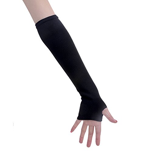 JISEN Black Punk Gothic Rock Knitted Soft Arm Warmer Fingerless Gloves White Skeleton