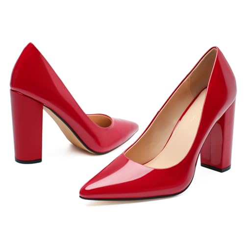 Unisex Women's Men's High Heels Pointed Toe Pumps with Chunky Block Heels Dress Party Comfortable Shoes4