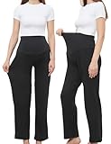 WHIMFINITY Women's Maternity Pants Casual Loose Wide/Straight Leg Comfy Palazzo Lounge Pant Pregnancy Versatile Trousers (L, Black)