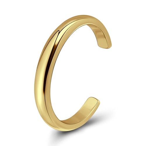 Hoops & Loops 925 Sterling Silver High Polished Tarnish Resistant Hypoallergenic Plain Simple Minimalist Open Toe Ring for Women Men, Silver, Yellow Gold, Rose Gold, Black