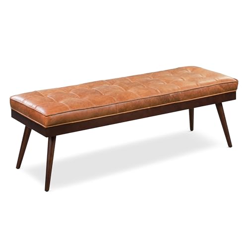 POLY & BARK 55' Tufted Leather Bed Bench for Bedroom End of...