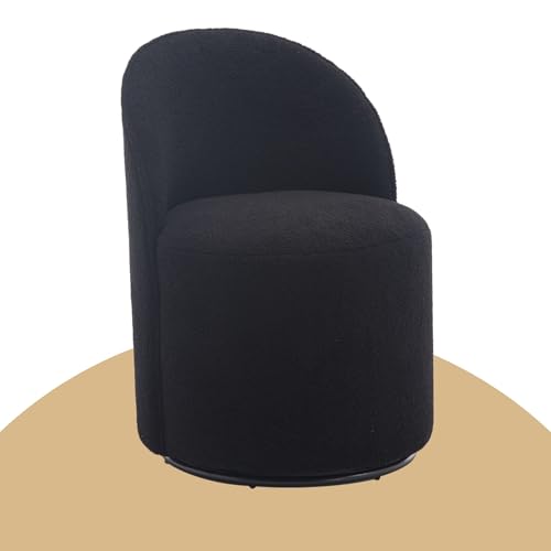 Wahson Boucle Swivel Dining Chair, Modern Upholstered Barrel Accent Chair with 360 Degree Rotation, Black Vanity Chair for Dining/Living Room, Bedroom, Makeup Room