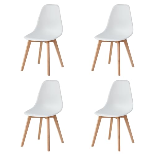 GrandCA HOME Nordica Silla De Comedor Pack 4 Sillas Comedor Madera Moderna Para Oficina Cocina (Blanco-4 Sillas)
