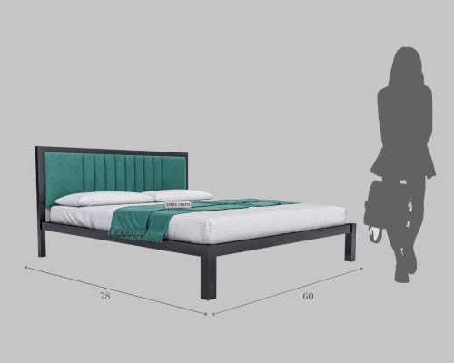 Image of Craft Modern Upholstered Queen Size Bed for Bedroom | Metal Double Bed | Platform Cot Bed with Upholstery Premium Fabric | 6.5 x 5 Ft | Powder Coated Metal Bed | Green