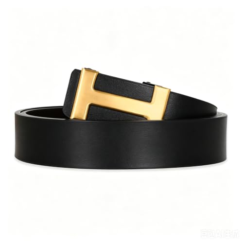 Image of Aurolran Men&Womens Leather Dress Belt Business Automatic Buckle Belt Color-Black Silver Gold