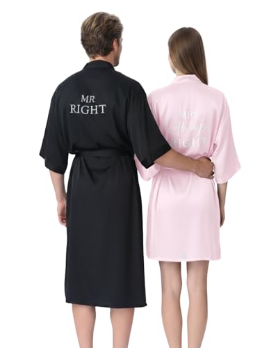 Image of Jecery 2 Pcs Satin His and Hers Robes Set Mr. Mrs. Silk Matching Robe for Couples Women Man Wedding Engagement Bridal Gift