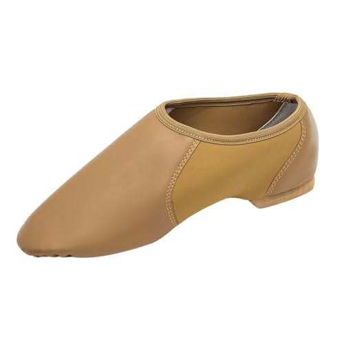 Asyusyu Chaussures de jazz pour femmes à enfiler avec semelle fendue en PU pour adultes, hommes et grands enfants, marron, 3 UK Men/ 3.5 UK Women