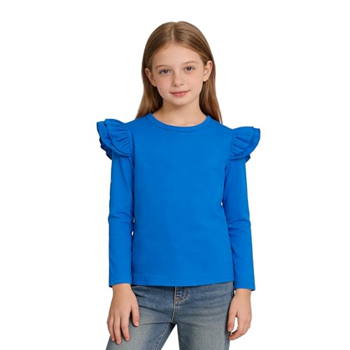 Image of Magic Park 1-14Y Toddler Ruffle T Shirt Girls Solid Color Blouse Kids Girl Short Long Sleeve Tops Casual Tee