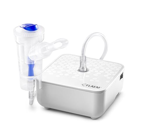 Flaem, ProfiNeb 2024 Aerosol portátil, silencioso para el cuidado bajo de las vías respiratorias, máquina de aerosol para adultos y niños, certificado MDR completo con máscaras suaves al tacto