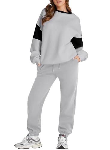 Herseas Womens Two Piece Outfits 2024 Gray Crew Neck Sweatshirt