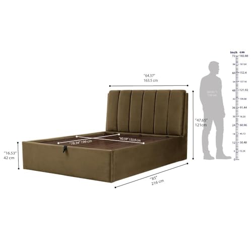 Image of Wakefit Bed | Queen (78 X 60) Solid Wood Bed, Upholstered, Hydraulic, 3 Year Warranty - Antho - Velvet Stone