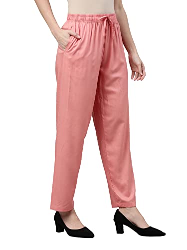 Image of GO COLORS Women Solid Mid Rise Relaxed Fit Viscose Casual Pants