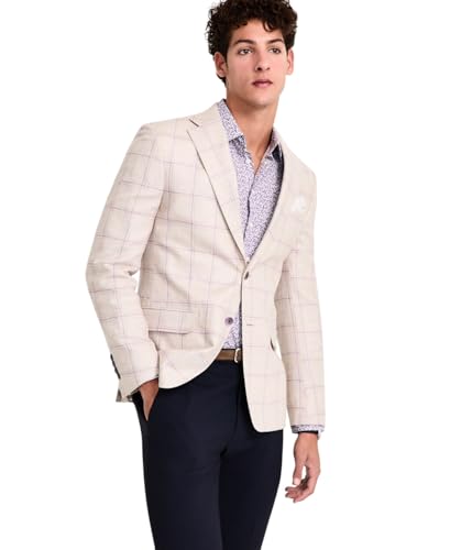 Tallia Mens Slim fit Sport Coat Blazer 40 L Beige Plaid