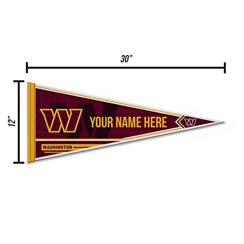 Image of Rico Industries NFL Football Washington Commanders Personalized - Custom 12 inch x 30 inch Soft Felt Pennant - EZ to Hang