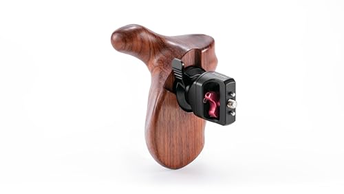 Image of Tilta Advanced Left Side Wooden Handle (1 /4-20 inch with Locating Pins - Type XI) | Black Walnut Wood & Aluminum Alloy Build | Quick Release Button