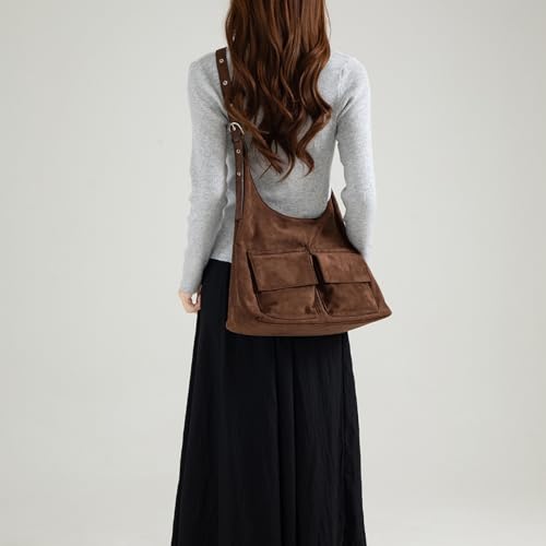 Sac de navetteur décontracté en daim café style vintage - 7