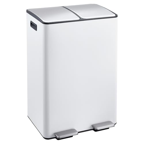 Bote de basura doble de acero inoxidable 16 gal blanco