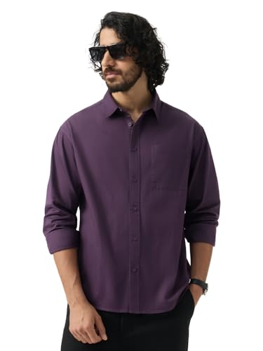Image of The Souled Store Twill Shirt: Men and Boys Long Sleeve Spread Collar Solid Cotton Relaxed Fit Lightweight Easy to Style Everyday Office Wear Casual Shirt