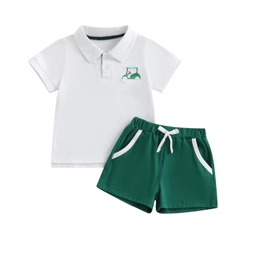 Toddler Baby Boy Summer Outfit Short Sleeve Embroidery Golf Cart Polo T-Shirt Shorts Hole in One Golf Birthday Clothes