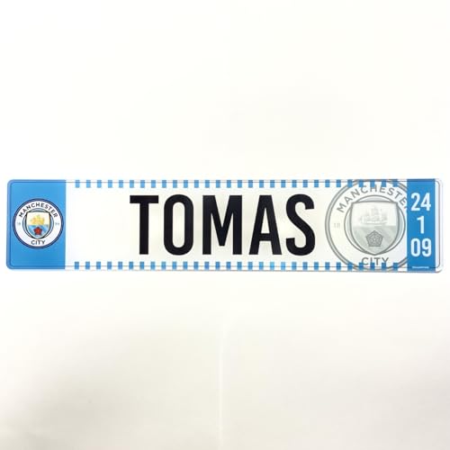 Manchester City - Matricula Metacrilato Personalizada Equipo de Futbol - Matricula con Nombre - 38cm x 8cm - Placa Impresion Directa - Nombres Decorativos Personalizados