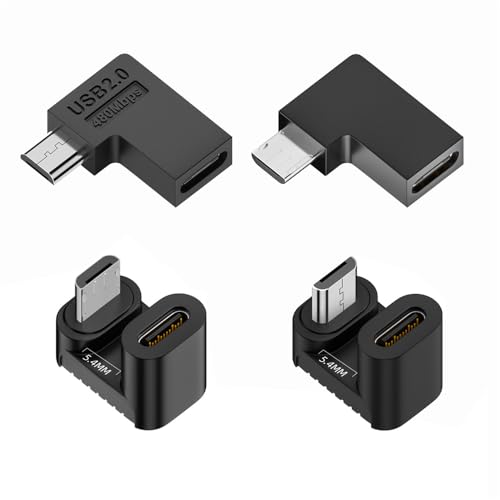 xiwai Adaptador USB C a micro USB en ángulo de 90/360 grados, 4 unidades, USB 2.0 tipo C hembra a micro USB macho, adaptador de datos de alimentación (derecha, izquierda, arriba y abajo) para teléfono