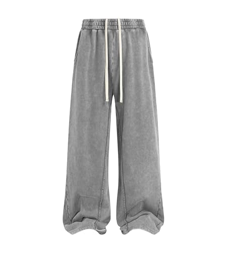 Image of Colorful world Mens Sweatpants Acid Washed Elastic Waist Drawstring Sweat Pants Cotton Baggy Streetwear Pant with Pockets