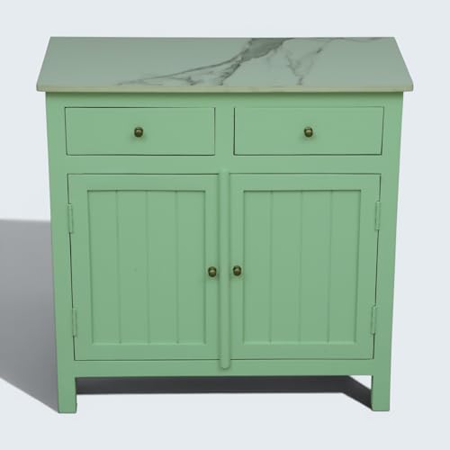 Image of Solid Wood Madrid Sideboard Cabinet (S) | Sideboard with Sintered Stone Top | Finish- Acrylic Sage Green