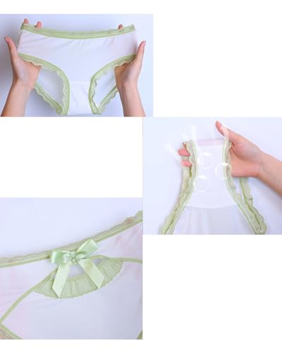 Sweet Bow Underwear for Teen Girls Age 8-16 Milk Silk Comfy Panty Set Frill Trim Soft Cotton Crotch Mid-rise Briefs4