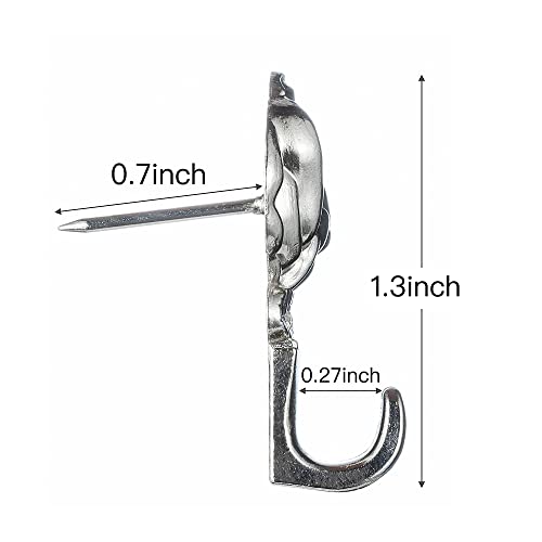 Image of 15 Pack Rose Shape Push Pin Hooks Picture Hangers for Hanging Or Holding Down Charts,Banners,Calendars,Posters,Picture,Photo Frame,Keys (Silver)