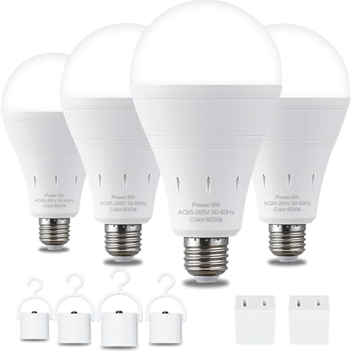 DEBAOBULB 4 Pack Rechargeable Emergency Light Bulbs Battery Powered LED Light Bulb 6000K Daylight E26 120 Volt 9W 60W Equivalent with 1200mAh for Home Power Outage Camping Hurricane