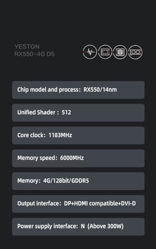 Image of Yeston Radeon RX 550 4GB GDDR5 1183MHz 512processors PCIExpress 3.0 DirectX12 Video Cards Double Slot DP+HDMI Compatible +DVI-D Graphics Card of Desktop (Black)