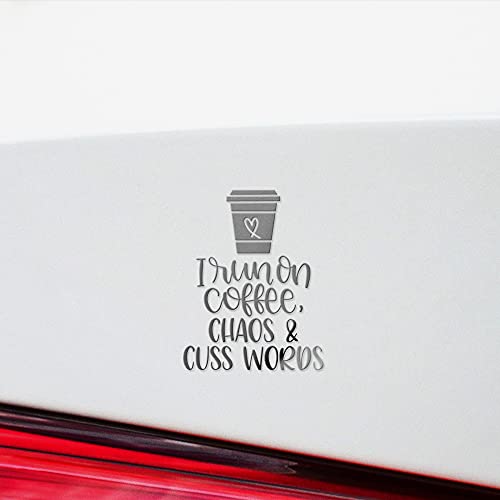 I Run On Coffee, Chaos And Cuss Words (Metallic Silver) (Set Of 2) Premium Waterproof Vinyl Decal Stickers For Laptop Phone Accessory Helmet Car Window Mug Tuber Cup Door Wall - Angsticc80972Si #TOP3
