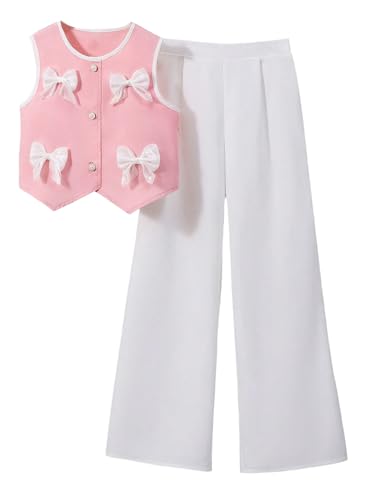 Milumia Girl's 2 Piece Outfits Cute Bow Button Down Vest